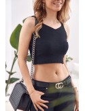 Short knitted blouse with straps, black MP32858 - Online store - Boutique